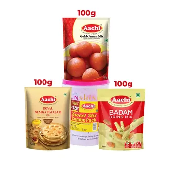 Aachi Sweet Mix Combo – Gulab Jamun Mix 100g + Royal Semiya Payasam Mix 100g + Badam Drink Mix 100g