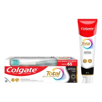 Colgate Total Charcoal Deep Clean Antibacterial Toothpaste 150g (With A Premium Toothbrush)
